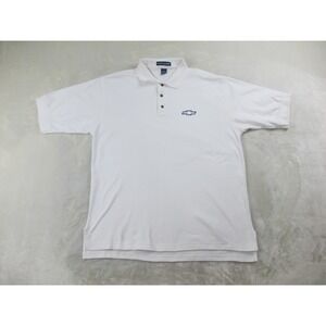 VINTAGE Swingster‎ Polo Shirt Mens Large White Chevy Chevrolet Logo Cars*